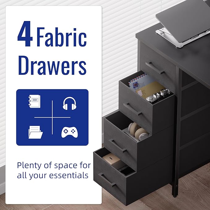 Pamray Computer Desk with 4 Drawers – Black (32")