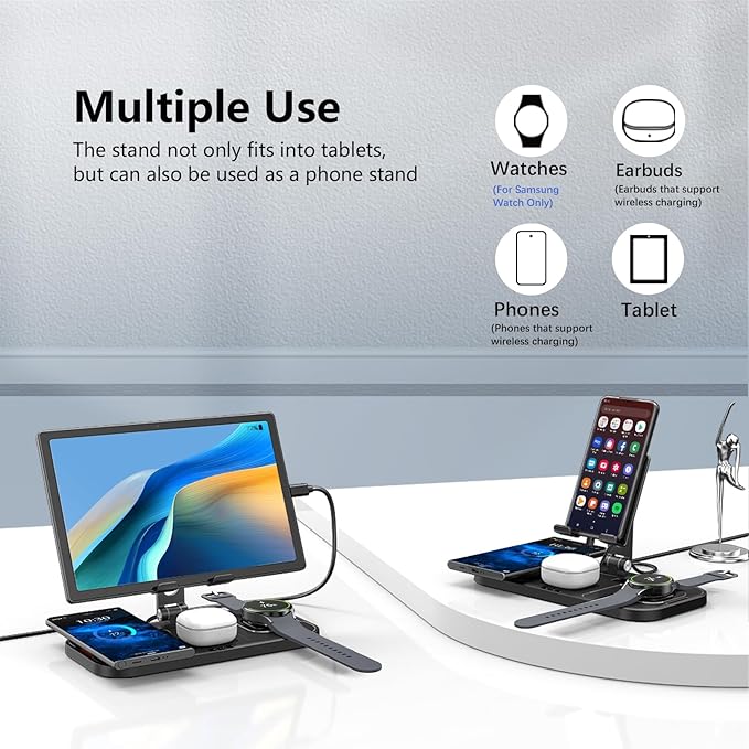 Wireless Charger for Samsung, 4 in 1 Charging Station for Samsung, Foldable Charging Stand for Galaxy S25 Ultra/S24/S23/Z Fold 7/Flip7/Note 20/Galaxy Watch 8/7/6/5 Pro/Galaxy Buds Pro3/Android/Tablet