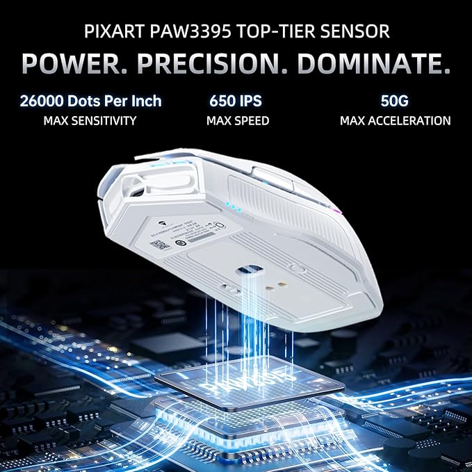 Machenike 8KHz Wireless Gaming Mouse with RGB Charging Dock,26,000 DPI,PAW3395 Sensor,RGB Backlit,6 Programmable Buttons,Long Battery Life,Gaming Mice Compatible with PC, Mac