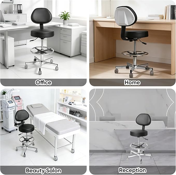 Adjustable Rolling Stool with Wheels & Adjustable Foot Ring, Office Drafting Chairs,Rolling Adjustable Stool,Heavy Duty Rolling Chair for Office Home Work Spa Studio Lab Counter Salon Bar Kitchen Shop