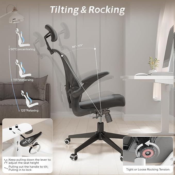 Drafting Chair, Ergonomic Tall Office Chairs for Standing Desk, Home Office Desk Chair with Lumbar Support and Adjustable Flip-up Armrests & footrest (02Black)
