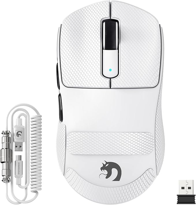 MAMBASNAKE M3 Wireless Gaming Mouse with Lightweight 39g,PixArt PAW3395 PRO Sensor 40K DPI,Tri Mode-2.4G/Bluetooth/Wired,100M Clicks Micro Switch,Coiled Cable,Programmable for Win PC Mac(White Tape)