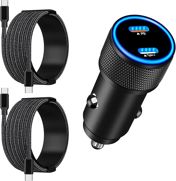 Linocell [Apple MFi Certified] iPhone 17 Car Charger, 90W USB C Car Charger Dual PD Power Cigarette Lighter Adapter with 2Pack Type C Braided Cable for iPhone 17/17 Pro Max/16/15/Galaxy S26/S25/Pixel