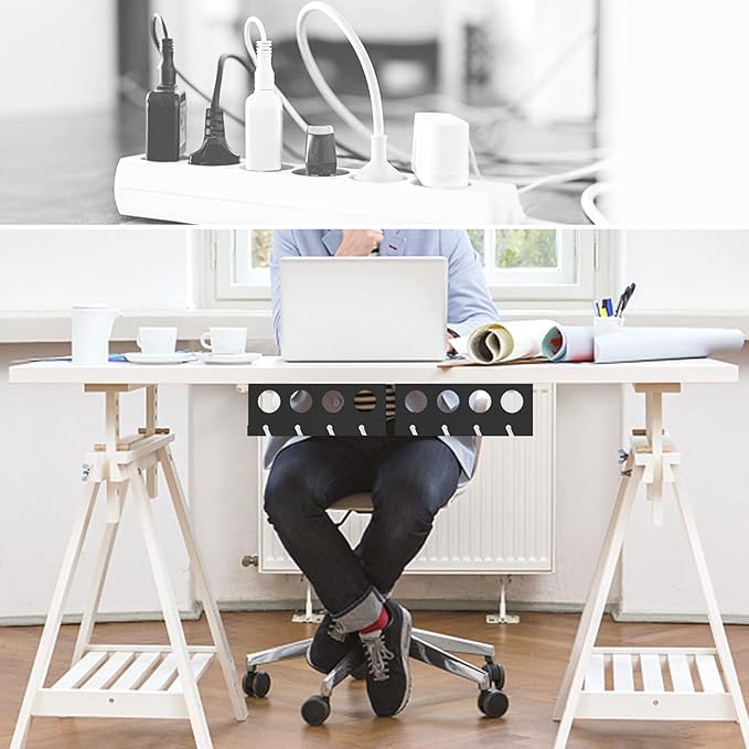 Cable Management Under Desk 2 Pack Under Desk Cable Management Tay Super Sturdy Metal Cable Raceway Tray for Cords/Power Strip (12.6 in)