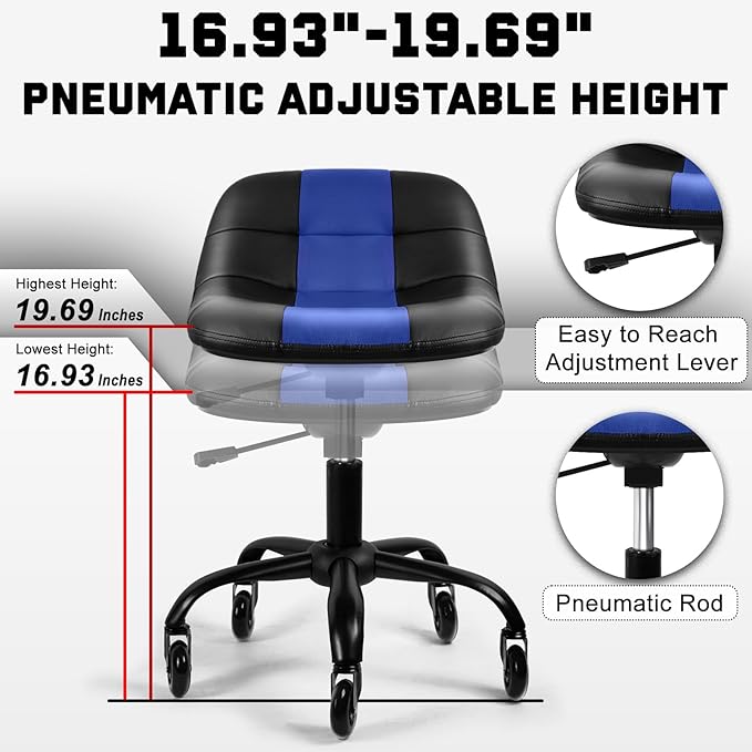 Rolling Shop Stool with Wheels, Rolling Stool with Back Support, 360° Swive Garage Chair, Height Adjustable Chair 330lb Heavy Duty for Spa Salon Massage Home Office Tattoo(Blue)