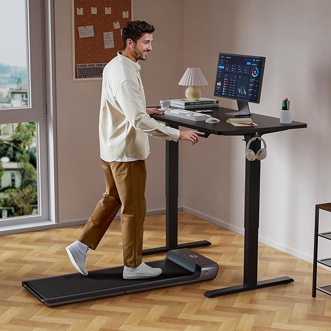 WALKINGDESK 40x24 Inches Height Adjustable Electric Standing Desk with 2 Hooks for Home Office, Ergonomic Sit Stand up Desk with Splice Board, Black