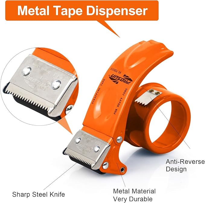 BOMEI PACK Metal Packing Tape Dispenser, 2inch Heavy Duty Handheld Heavy Duty Tape Holder, 4Pcs, Orange + Blue