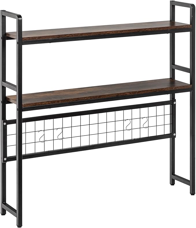 2 Tier Desktop Hutch Bookshelf, 39" Metal Dorm Desk Hutch with Grid Panel, Display Desk Shelf Bookcase Storage Organizer Rack for Dorm Home Office