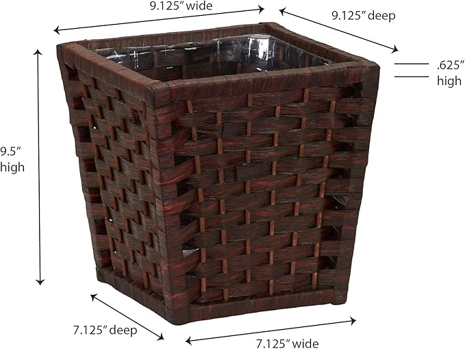 Household Essentials Woven Waste Basket, 3 Gallons, HandWoven Paper Rope with Removable Plastic Liner, Durable Wood Frame, Wide and Open Top for Easy Access, Decorative, Brown