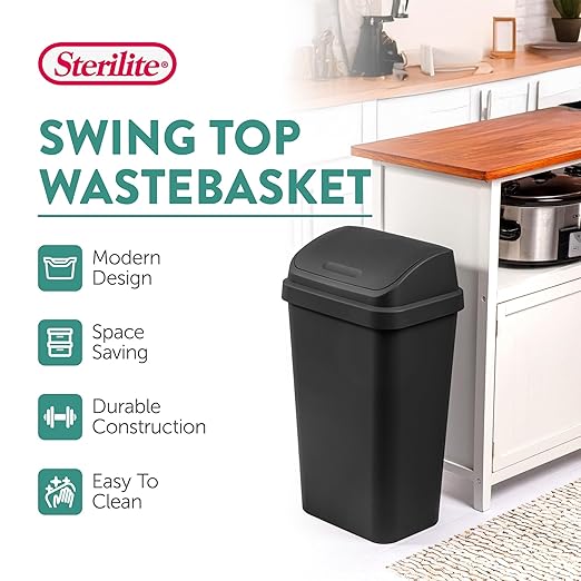 Sterilite Swing-Top Office Wastebasket – Black (4-Pack, 13 Gal)