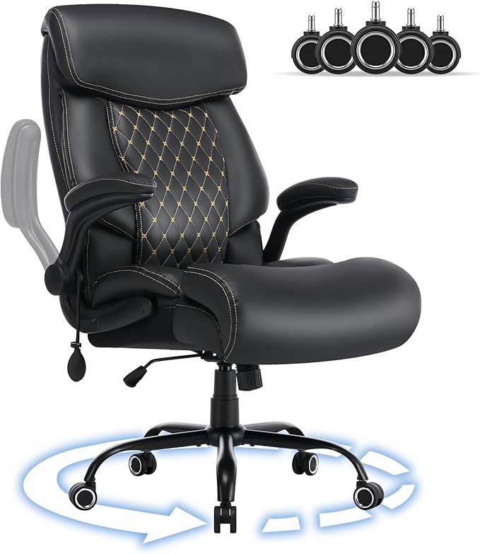 500LBS Big and Tall Office Chair,Comfy Heavy Duty Executive Chair with Adjustable Lumbar Support for Back Pain,High Back Desk Chair with Extra Wide Seat for Home Office