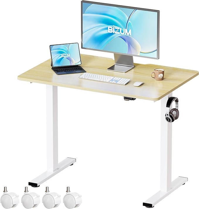 BIZUM 39.4" Small Electric Standing Desk Height Adjustable, Whole Piece Stand Up Computer Desk Work Study Writing Gaming Desks for Home Office Oak