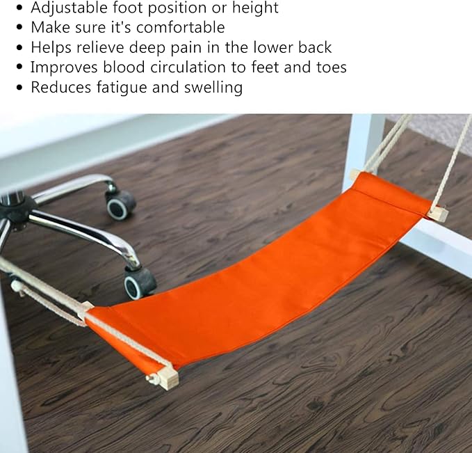 Brrnoo Foot Hammock Under Desk Footrest, Adjustable Office Footrest, Breathable Portable Under Desk Foot Rest Swing for Office Home (Orange)