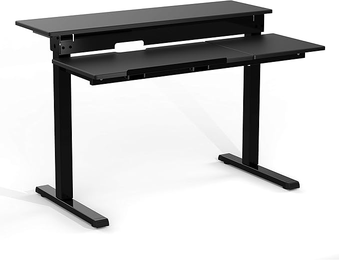 Stand Up Desk Store 40" Manual Adjustable Height Split Level Drafting Table Ergonomic Desk with Monitor Shelf (Black/Black)