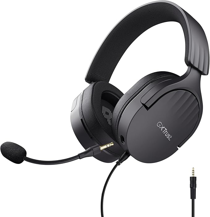 Trust Gaming GXT 489 Fayzo Gaming Headset for PC, PS5, PS4, Xbox Series X|S, Switch, Mobile, 3.5 mm Jack, 85% Recycled Plastics, Over-Ear Wired Headphones with Noise Cancelling Microphone - Black
