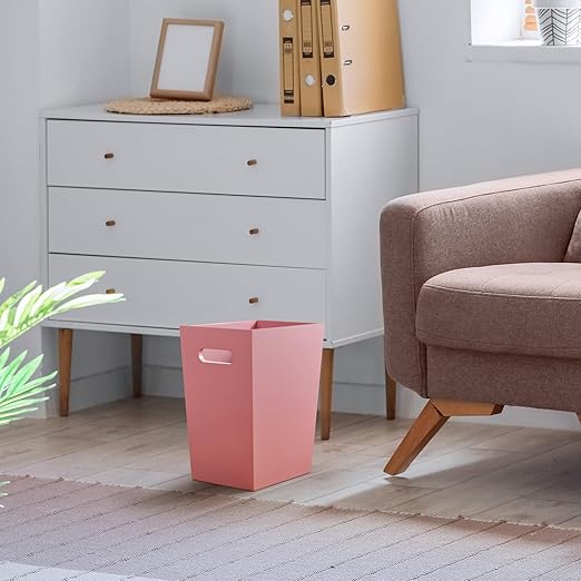 Small Trash Can Wastebasket, 2 Gallon Wooden Waste Basket with Handles, Rectangular Garbage Can Trash Basket for Pink Bathroom, Living Room, Office, Kitchen, Laundry Room Decor and Accessories