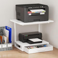 YAOHUOO 2-Tier Desktop Printer Stand with Fabric Drawer, Prtiner Table with Storage Shelf, Desk Organizer for Home Office,3D Printer,Fax Machine,Scanner, 19.6"x14.9" White