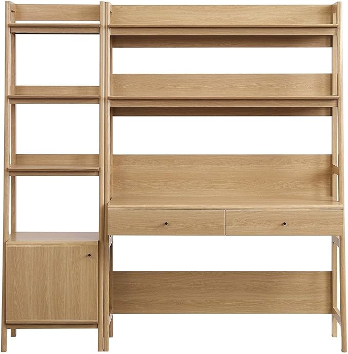 Modway 2-Piece Home Office Desk and Bookshelf Display Case in Oak