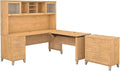 Bush Furniture Somerset 72W 3 Position Sit to Stand L Shaped Desk with Hutch and File Cabinet in Maple Cross