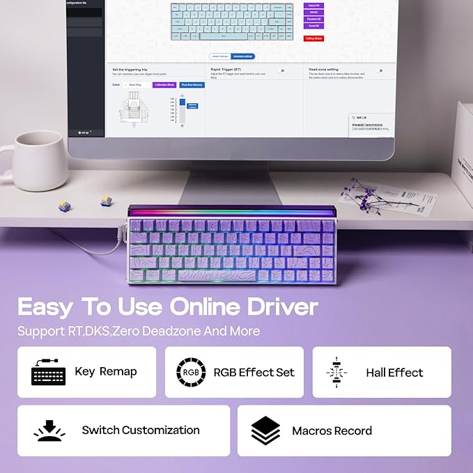 EPOMAKER Aula Hero 68 HE Wired Magnetic Gaming Keyboard, 0.01mm Adjustable Actuation, Rapid Hall Effect Switch, 8kHz Polling, 5-Layer Sound Dampening, RGB Box & Backlight (Purple)