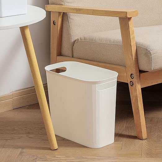 rejomiik Bathroom Small Trash Can Slim Garbage Can Wastebasket 3.5 Gallon Plastic Trash Bin Container for Bedroom, Home, Office, Dorm Room, Kitchen, 2 Pack White