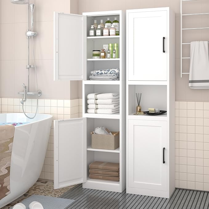 Metal Bathroom Storage Cabinet, 67" H Tall Narrow Bathroom Storage Cabinet, Slim Cabinet for Small Spaces, Bathroom, Pantry