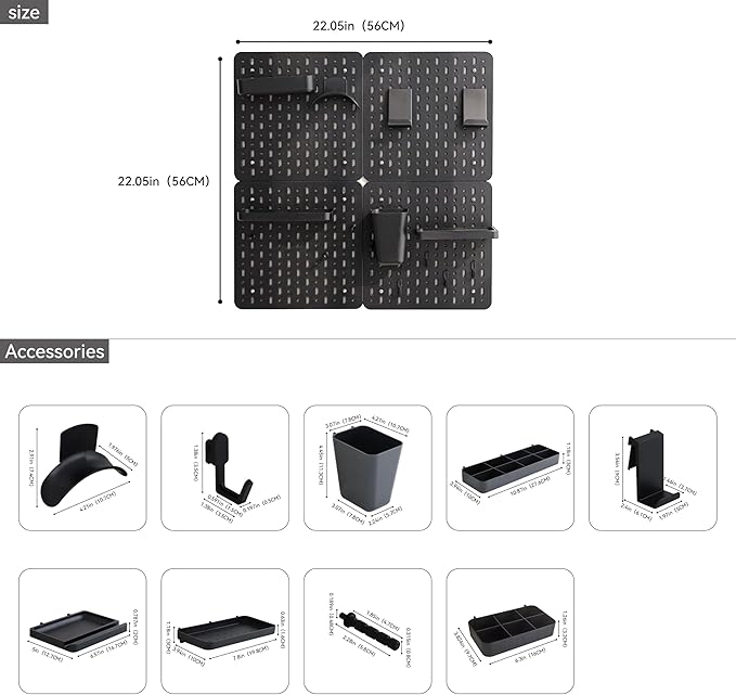 No Drill Pegboard Wall Organizer - HIPS Material Gaming & Office Storage with Accessories, White/Black/Pink Combination for Men Women Space-Saving (Black)