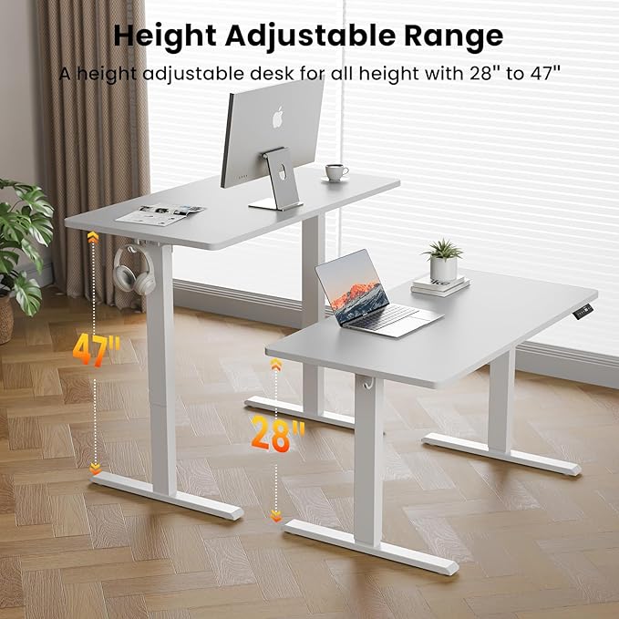 WALKINGDESK 40x24 Inches Height Adjustable Electric Standing Desk with 2 Hooks for Home Office, Ergonomic Sit Stand up Desk with Splice Board, White