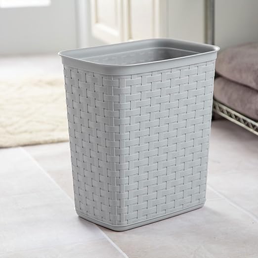 Sterilite 3.4 Gallon Weave Wastebasket, Small, Decorative Trash Can for the Bathroom, Bedroom, Dorm Room, or Office, Gray, 6-Pack
