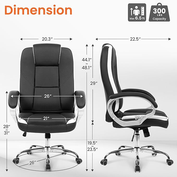 NEO Chair Office Desk Ergonomic Gaming Computer Chair High Back Adjustable PU Leather with Lumbar Support, Swivel Rolling Wheels, Executive Managerial Task Chair (Black)