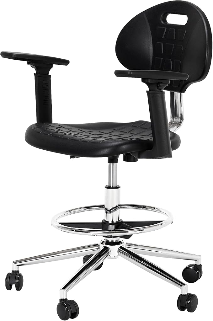 Frassie Polyurethane Lab Stool Chair with Armrest, Task Rolling Chair for Laboratory and Cleanroom