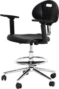 Frassie Polyurethane Lab Stool Chair with Armrest, Task Rolling Chair for Laboratory and Cleanroom