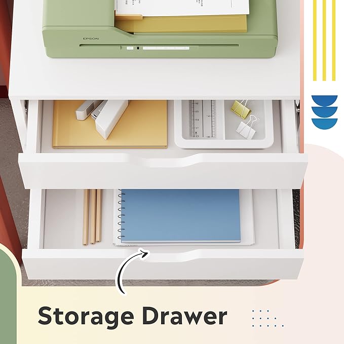 DEVAISE 7-Drawer Office Cabinets, Wood Storage Drawer File Cabinet with Wheels, White