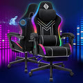 HOFFREE RGB Gaming Chair with Music Rhythm LED Lights and Bluetooth Speakers Fabric Ergonomic Game Chair 155° Reclining Computer Chair with Footrest Video Game Chairs for Adults Gaming & Office Black