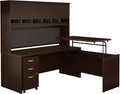 Bush Business Furniture Series C 72W x 30D 3 Position Sit to Stand L Shaped Desk with Hutch and Mobile File Cabinet in Mocha Cherry