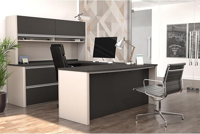 BESTAR Connexion U-Shaped Workstation with Two Oversized Pedestals, Slate/Sandstone