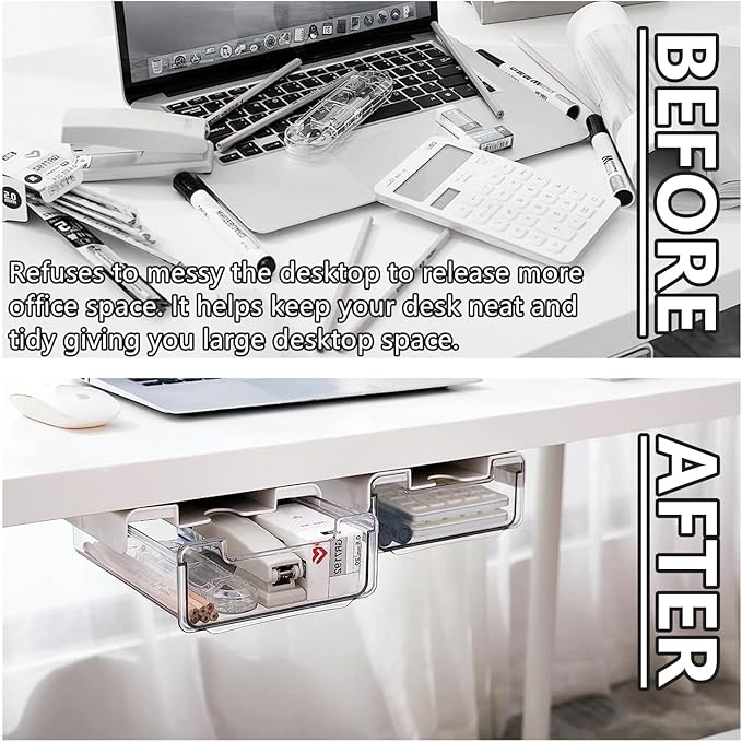 RHBLME 5 Pack Under Desk Drawer, Under Shelf Drawers Slide Out Self-Adhesive Standing Desk Drawer Attachment, Plastic Workspace Organizers for Office Home School