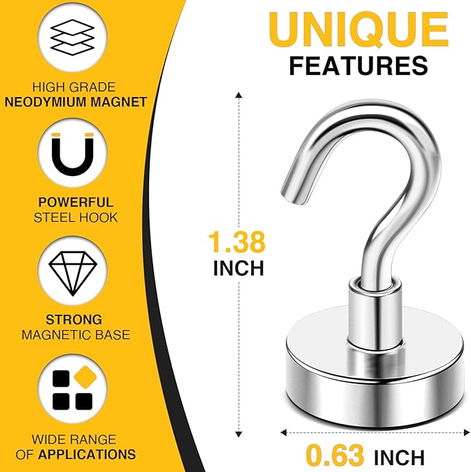 DIYMAG Magnetic Hooks for Cruise Cabins, 10 Pack 30lbs 2026 Ship Essentials N52 Magnet Hook Heavy Duty Strong Magnets Fridge for Hanging Cubicle Accessories Classroom Beach Kitchen Grills Silver