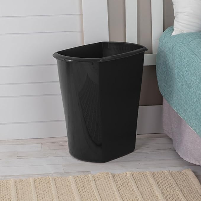 Sterilite 5.5 Gallon Rectangular Wastebasket, Open-top, Medium Sized Trash Can for the Bathroom, Bedroom, or Office, Black, 6-Pack