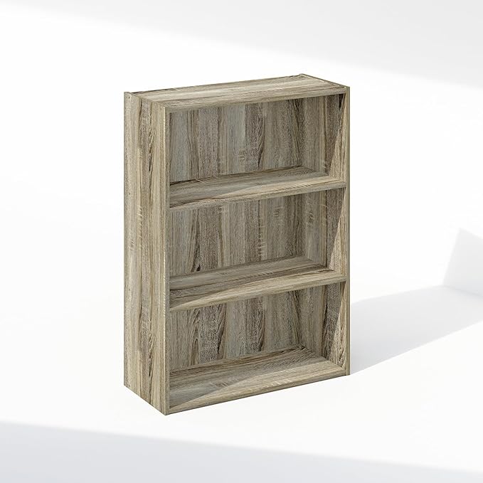 Furinno Simple Book Shelf, 3-Tier Bookshelf, Storage Shelves Bookcase, 9.7 x 23.7 x 31.5, for Living Room, Bedroom, Home Office, Sonoma Oak