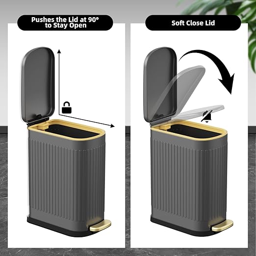 KSSKSS Slim Stainless Steel Desk Wastebasket – Gray (2.6 Gal)