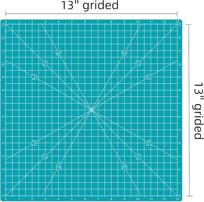 Rotating Self Healing Cutting Mat 14"x14" (13" Grid), Square Sewing Cutting Mat Board Perfect for Fabric Quilting & Art Projects, Turquoise