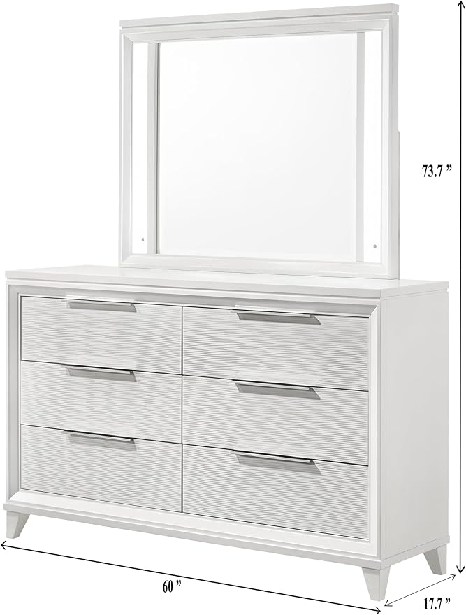 GOWE 1pc Modern Contemporary Transitional White Textured Finish 6-Drawer Storage Dresser Wooden Solid Wood Bedroom Living Room Home Furniture Modern Style White Color Six Storage Drawers