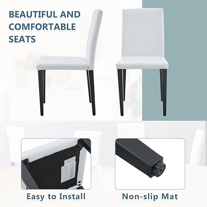Set of 4 Dining Chairs 35.4 Inch High Modern PU Leather Chairs with Black Metal Legs Ergonomic Backrest & Sponge Seat Perfect for Dining Room Kitchen Home Office & Living Space