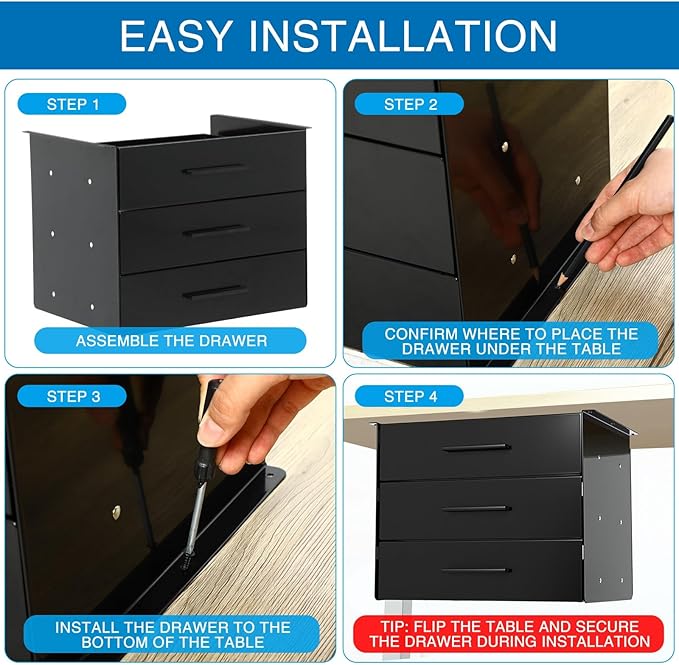 Menkxi 16 inch Under Desk Drawer Storage Pull out Storage Organizer Mounted Metal Sliding Hidden Under Counter Drawer Vertically Stacked for Office Sit Stand Workstation(3 Layer)