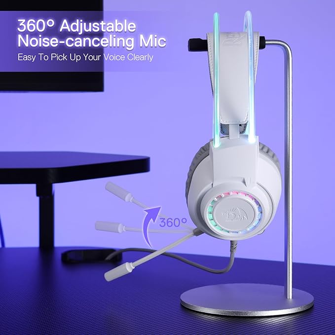 Redragon H231 Scream Wired Gaming Headset, Stereo Surround Sound, 40mm Drivers, Leather Foam Ear Pads, Noise-canceling Microphone, Dynamic RGB Lighting, Works with PC/PS4/PS5/NS/Xbox-one, White