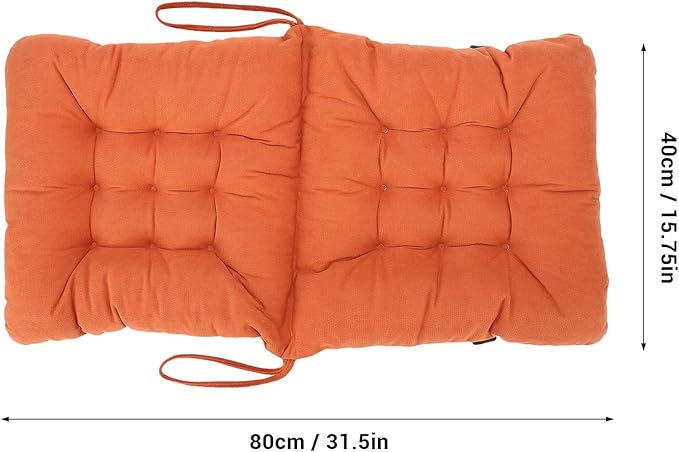 Seat Cushion with Back Support, 31.5 Inch Chenille and PP Cotton Integrated Chair Pad with Fixed Strap for Office Desk and Dining Chairs (Orange)