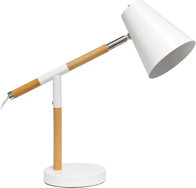 Simple Designs LD1059-WHT Wooden Pivot Desk Lamp, Matte White