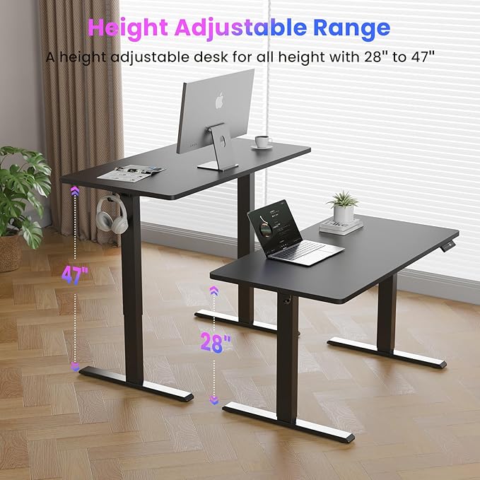 WALKINGDESK 40x24 Inches Height Adjustable Electric Standing Desk with 2 Hooks for Home Office, Ergonomic Sit Stand up Desk with Splice Board, Black
