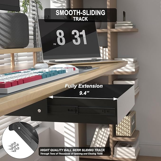 Under Desk Drawer(15.2''x10''x2.8'') with Sliding Pencil Tray, Desk Mounted Sliding Pull-out Drawer for Home Office, Extra Storage Organizer for Sit Stand Workstation